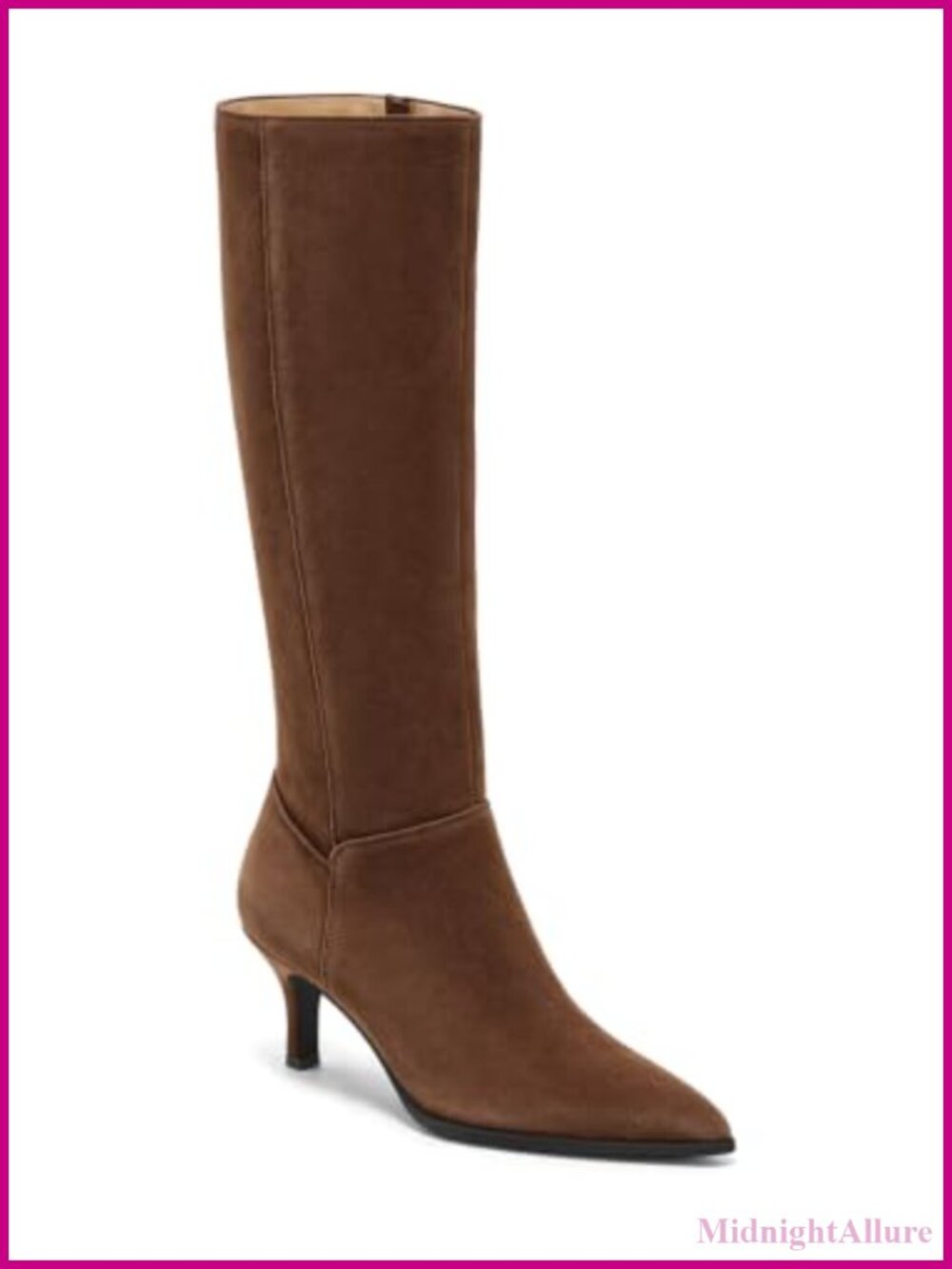 Knee High Boots Pointed Toe Kitten Heel Faux Suede Side Zipper Winter Dress